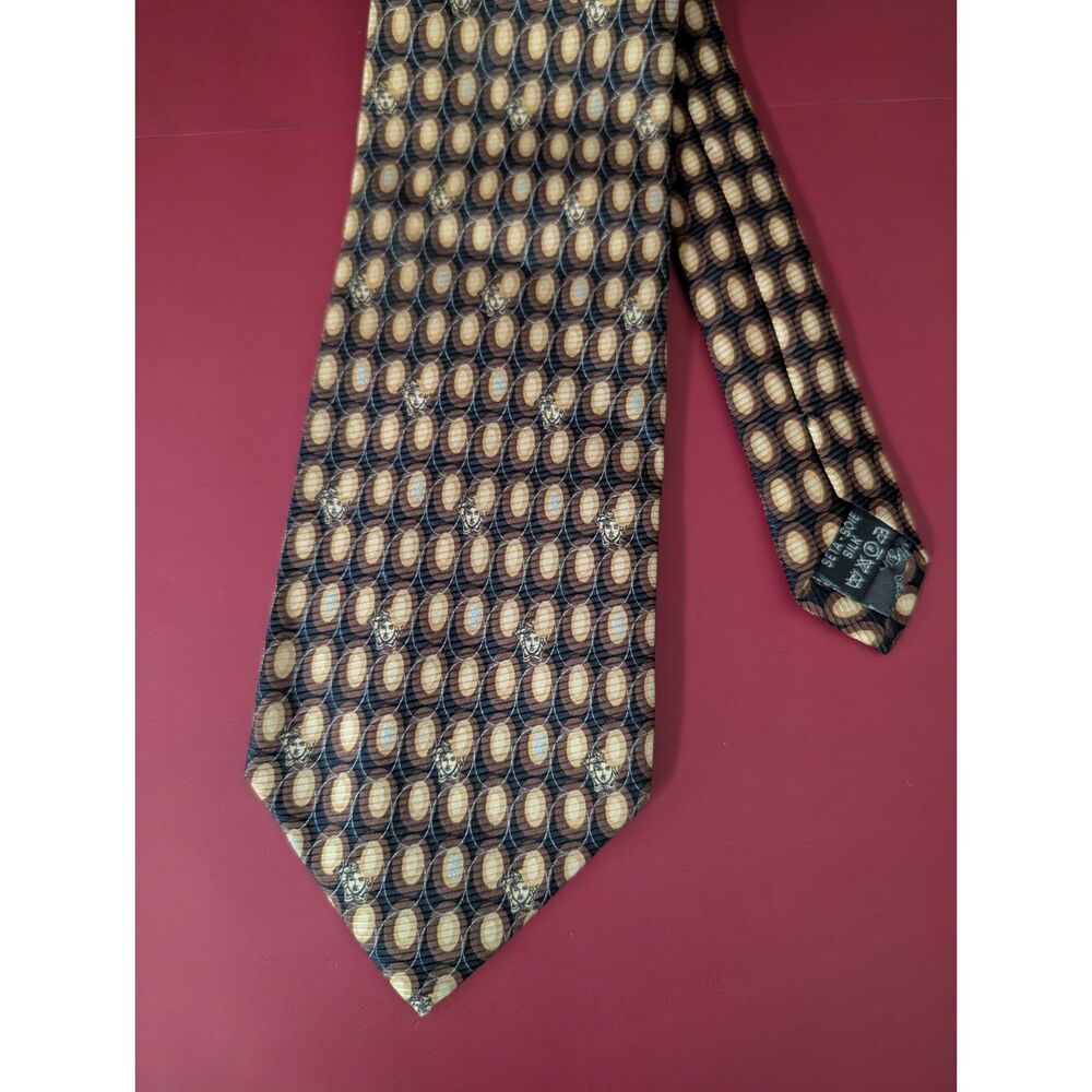 Versace Mens Vintage Silk Tie Brown Tan Gold Medusa Head Italy